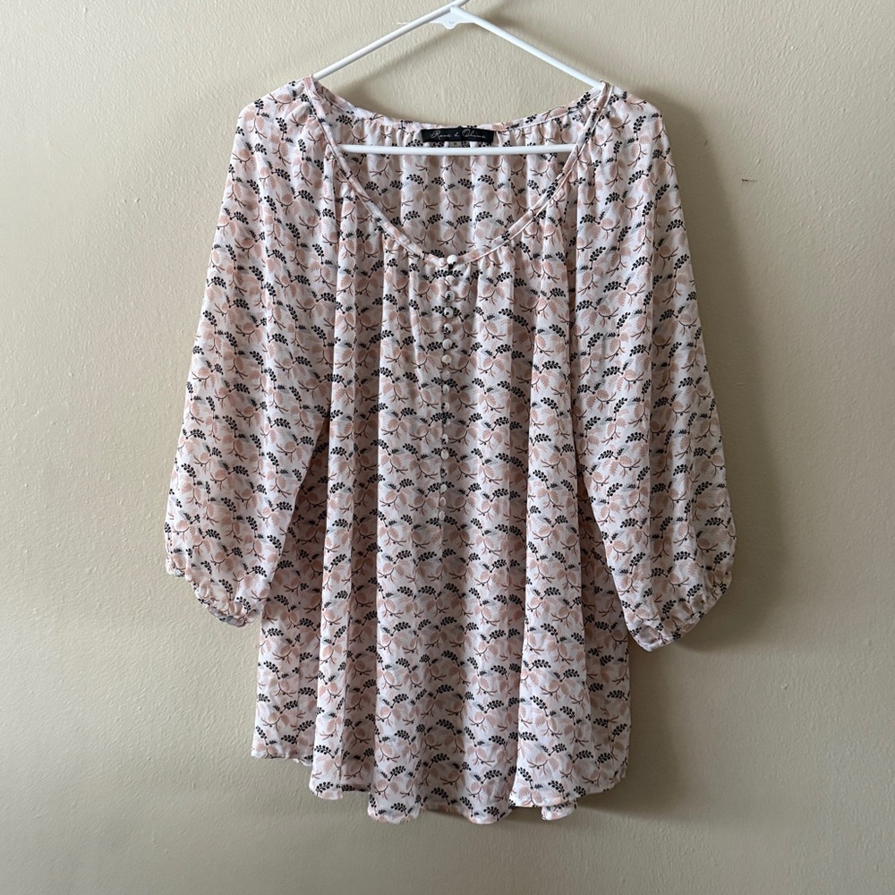 Rose & Olive Floral Blouse Button Front Flowy Boho Chic Coastal size 1X